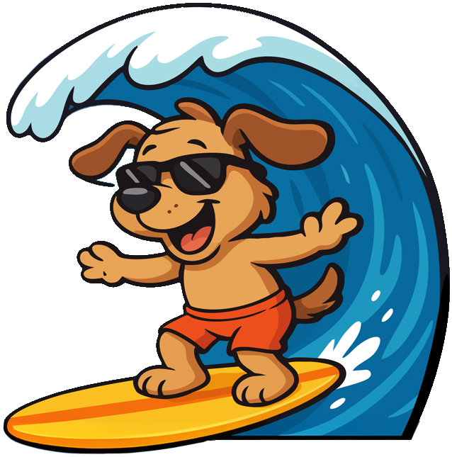 Carter, the Cardiff Car Wash surfing dog