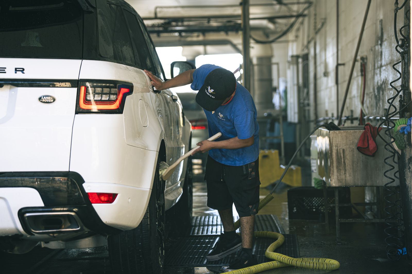 The rear of a Range Rover after a hand wash
